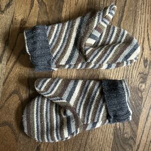 Wool Mittens Striped Unisex Blue Tan Grey Handmade Knit